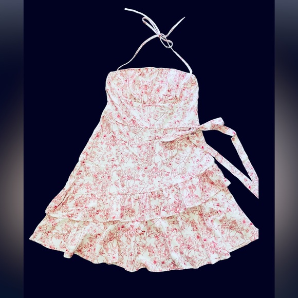 Floral Print Layered Ruffle Hem Halter Dress Sleeveless Dress Spring Summer NWOT - Picture 6 of 6